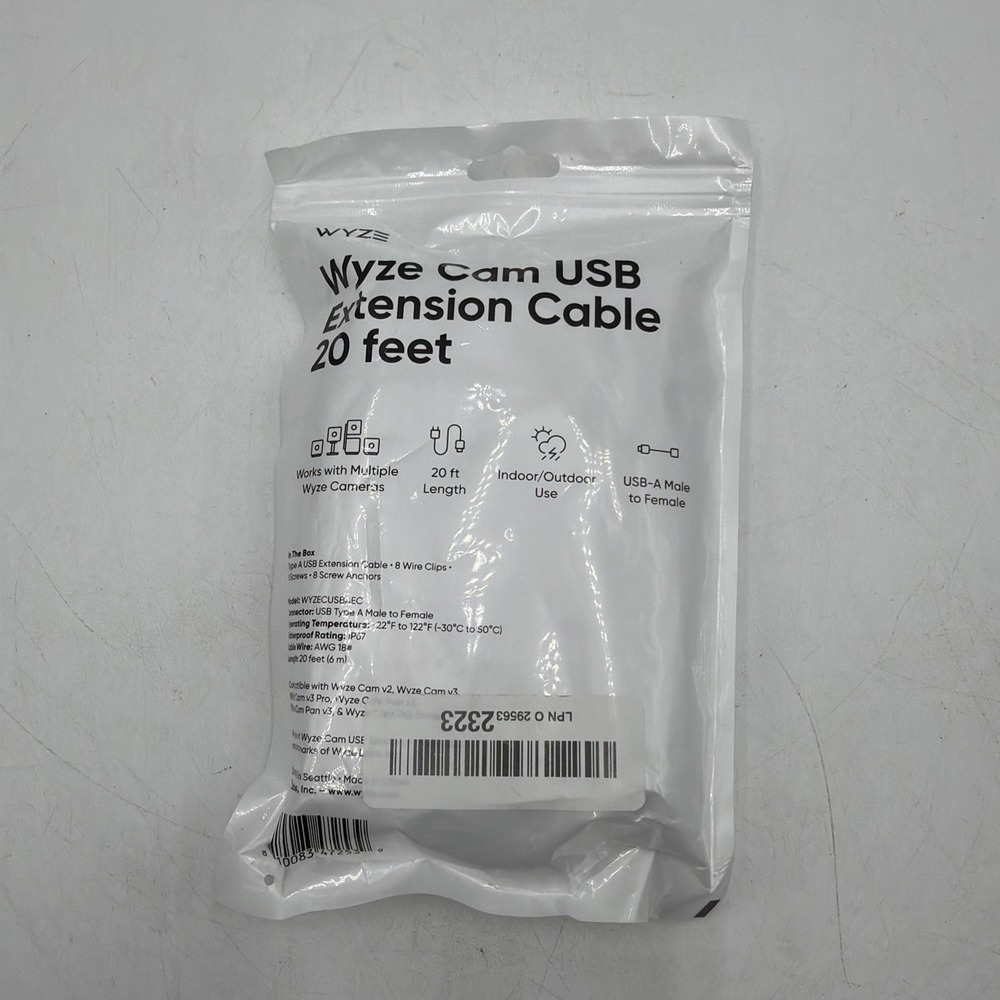 Wyze 20ft Extension Cable for Wyze Cameras Indoor/Outdoor White